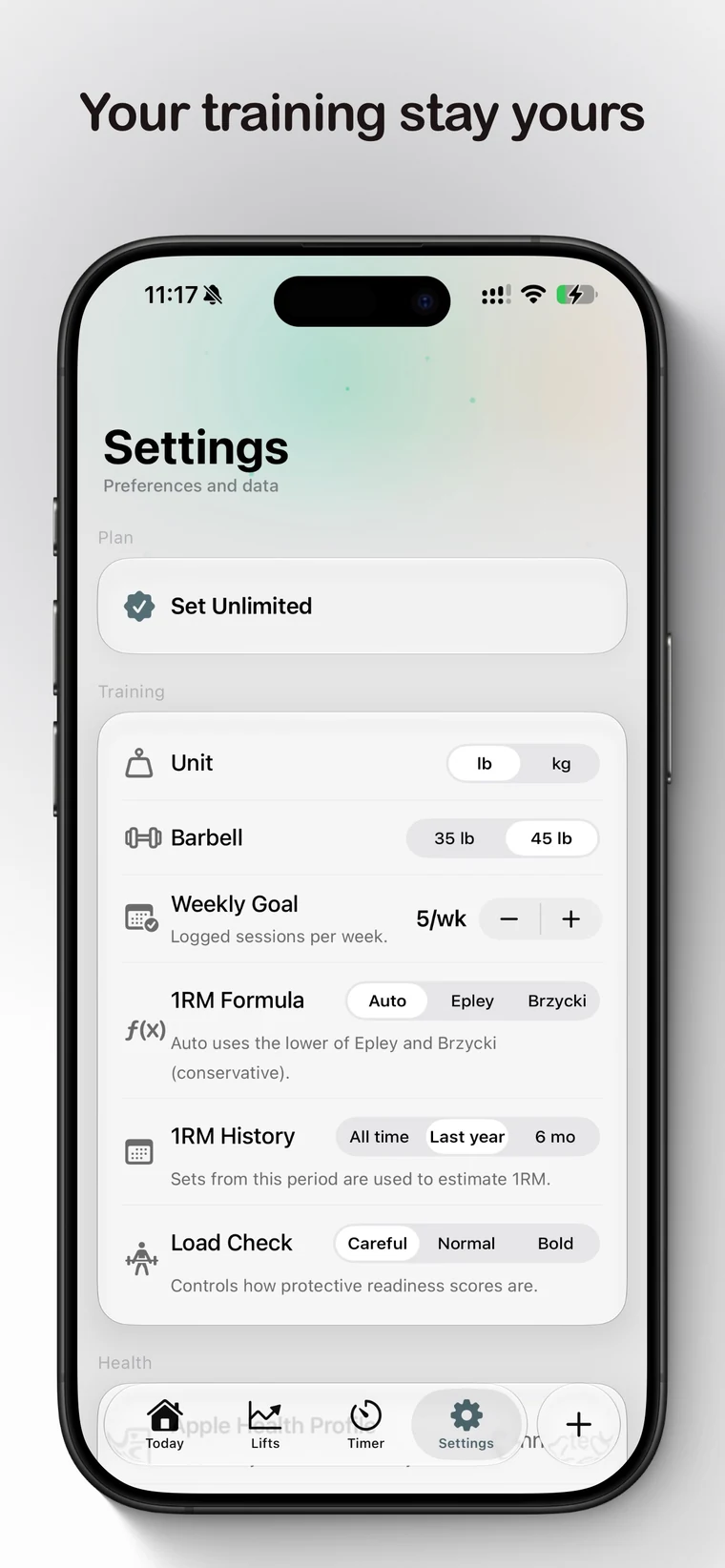 Set settings on iPhone with privacy, backup, and training preferences