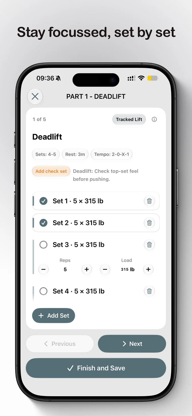 Deadlift set runner on iPhone